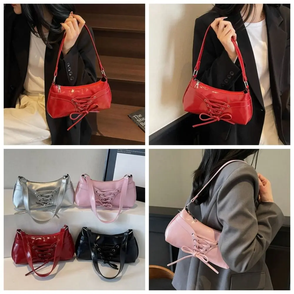

New Bow Tie Shoulder Bag Y2k Sweet Armpit Bag Designer PU Leather Women Handbag Ladies/Girls