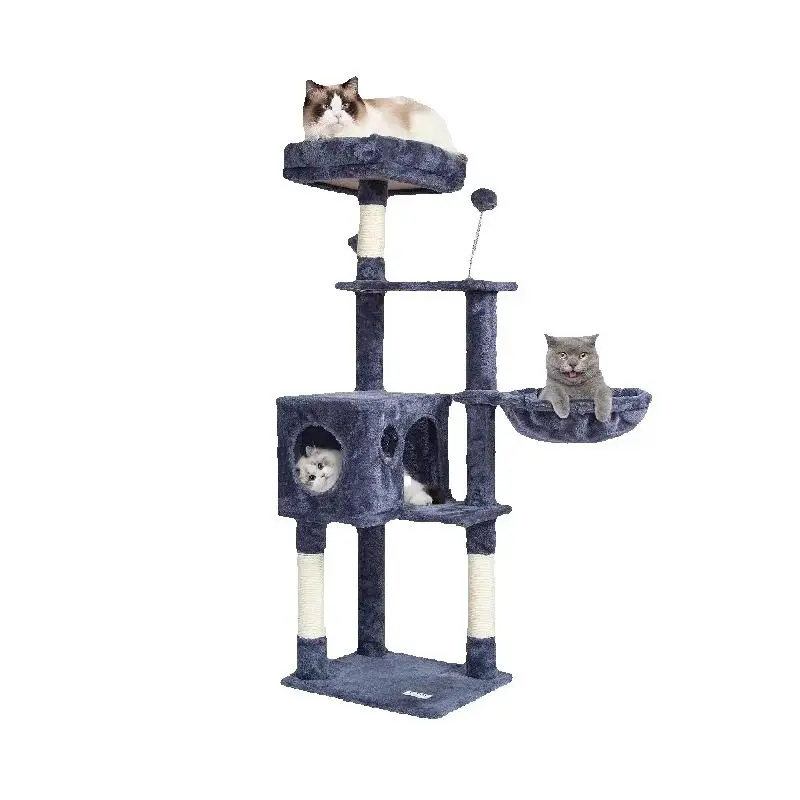 

SucceBuy Cat Tree for Indoor Cats Cat Tower with Cat Condo Sisal Scratching Post HammockTop Perch Jumping Platforms Dark Grey