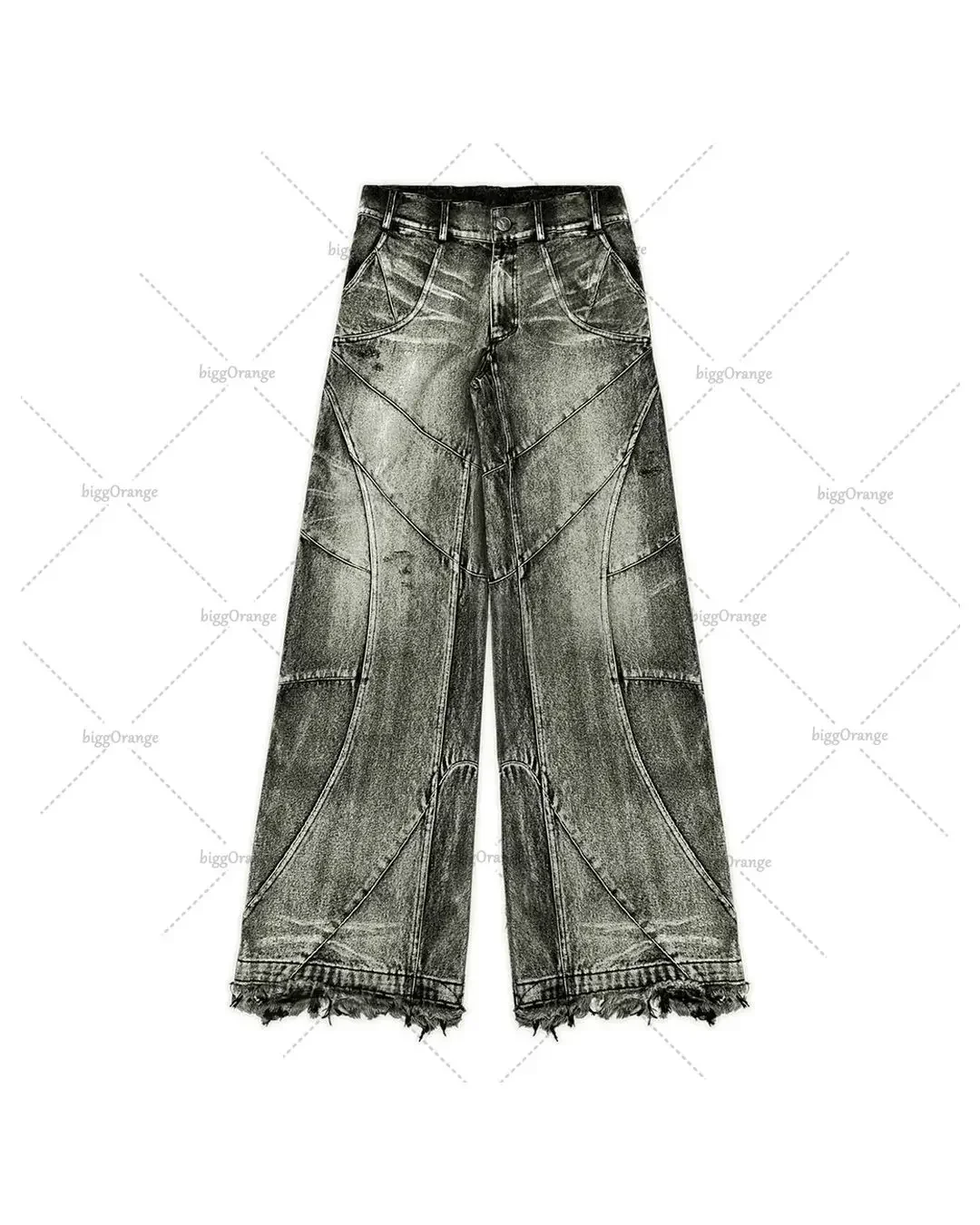 Y2K Harajuku Gray Spliced Washed Jeans Men's Gothic Style Street Trend Clothing Retro Loose Wide Leg Pants Autumn Baggy Jeans