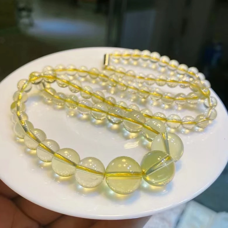 Natural Yellow Citrine Quartz Clear Round Beads Necklace Pendant Women Men Long Chain 6-14mm Necklace AAAAAA