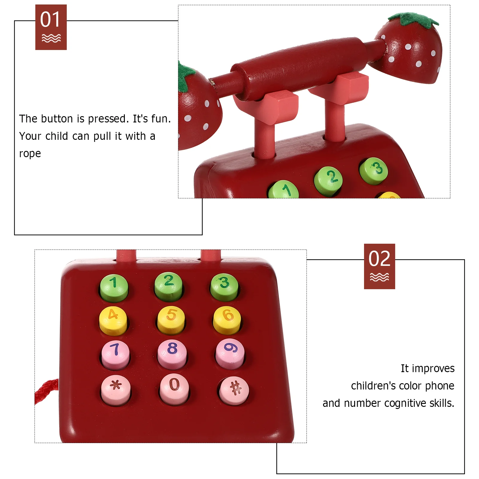 Mini brinquedos para telefone de madeira para crianças, brincadeira infantil, simulação cognitiva, discagem infantil, eletrodoméstico