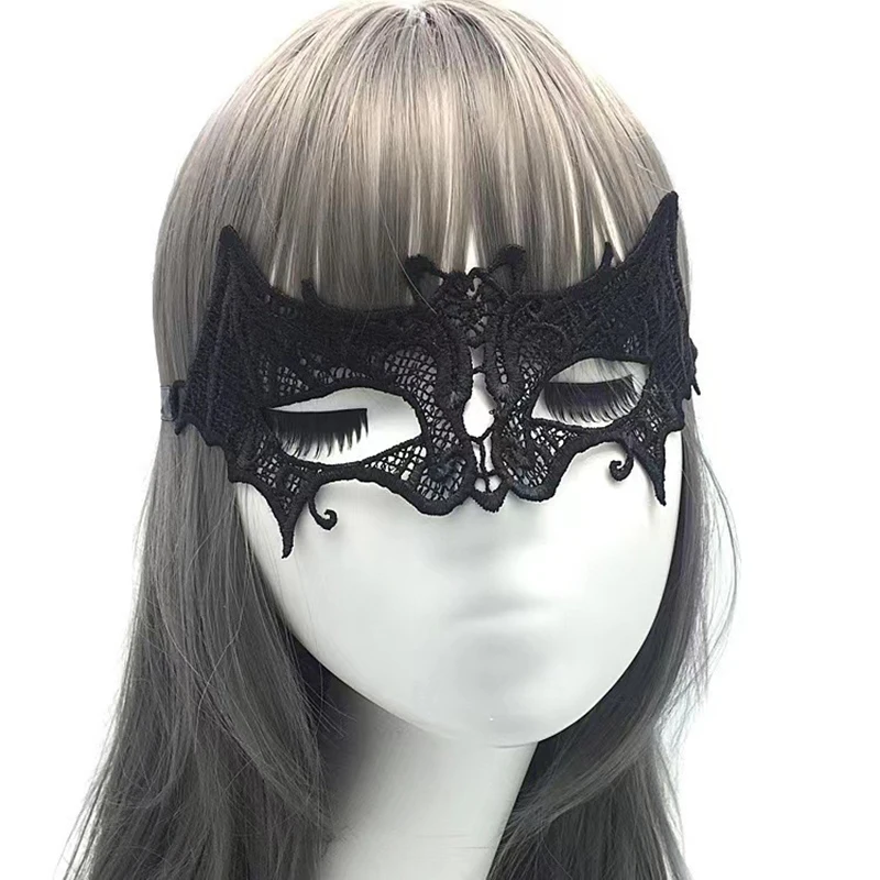 Damen Gothic Spitzenmaske Cosplay Halloween Party Karneval Sexy Damen Kostüme Weihnachten Halbgesicht Tier Rollenspiel Masken Kleid – Detail 10