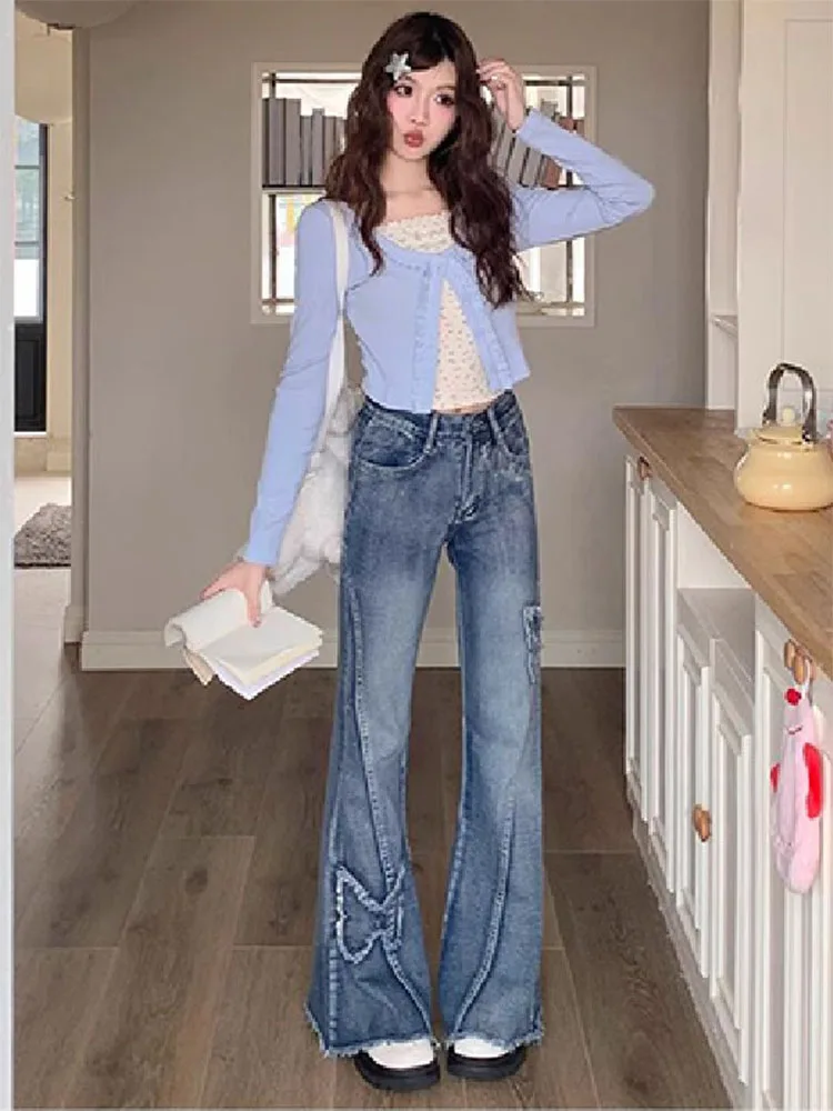 

Джинсовые джинсы-колокольчики с высокой талией, женские винтажные лоскутные свободные брюки для похудения, широкие брюки, осенние новые брюки