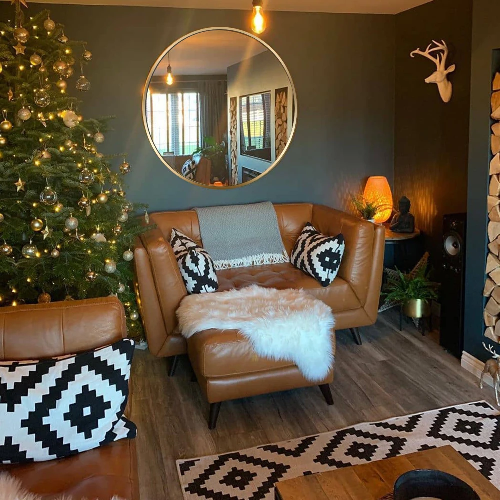 

Настенное круглое зеркало для ванной 24 дюйма, с черной металлической рамой, для декора дома и ванной комнаты