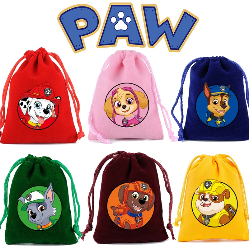 New Paw Patrol Plush Drawstring Pockets Cartoon Print Storage Bags Boys Girls Tote Bag Child Handbag Travel Bag Birthday Gifts