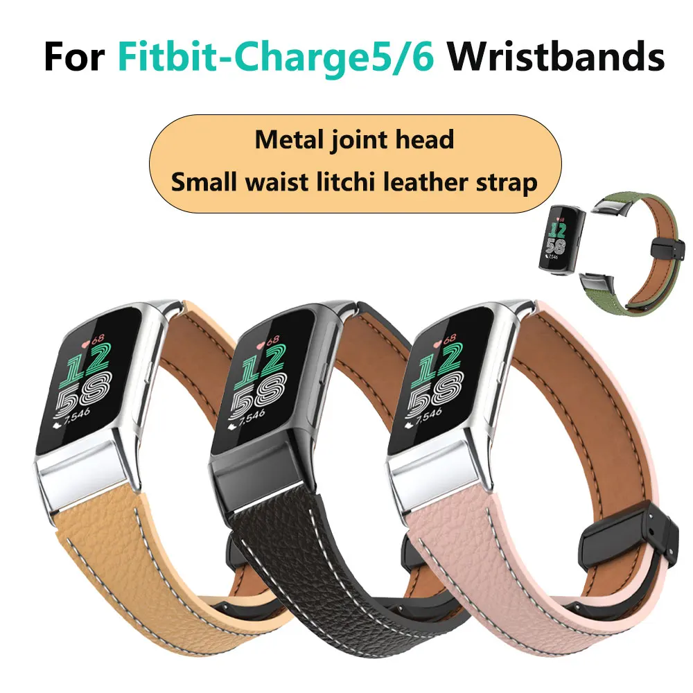 for Fitbit-charge 5/6 strap, small waist leather strap, magnetic buckle metal for charge 56 replacement strap