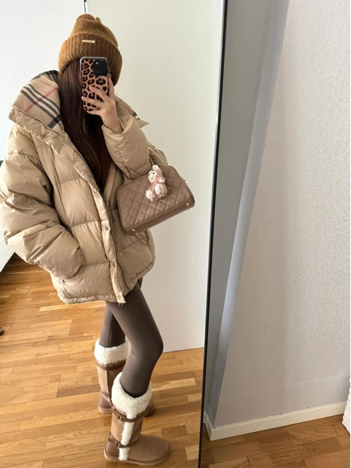 Inverno Nuovo Skk Store Cappotto da donna trapuntato e vestibilità ampia Jaet Du piumino con cappuccio Design scozzese kaki con cerniera lunga