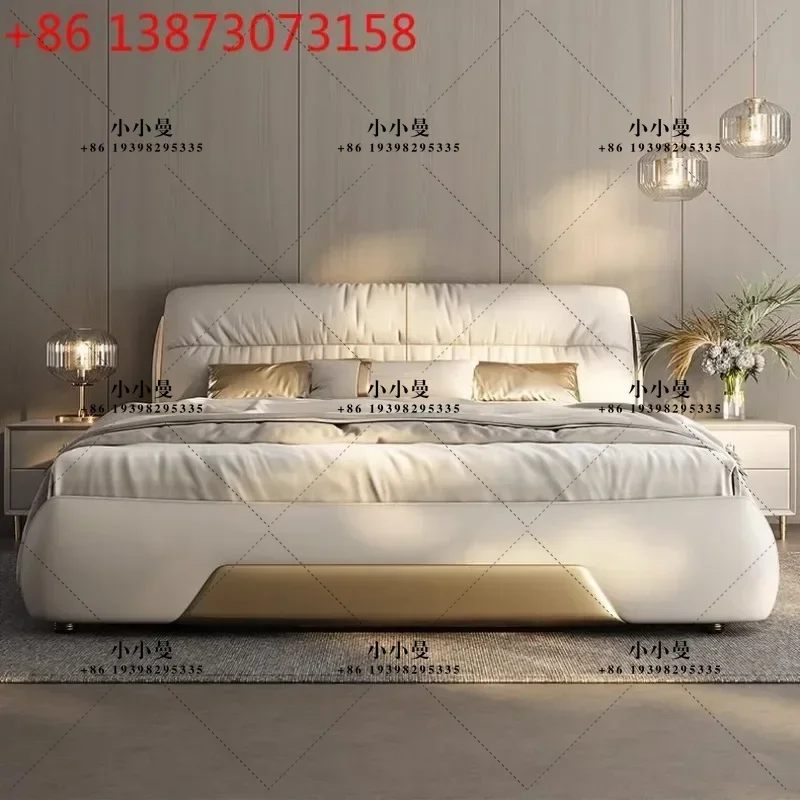 Light luxury leather high-end atmosphere master bedroom Italian minimalist soft bag double bed