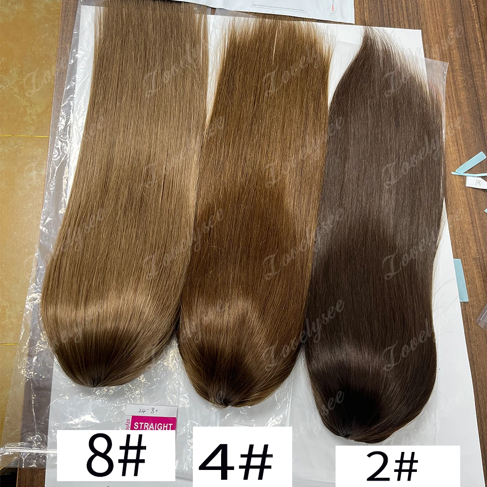 Lovelysee 3/4 Half Wig Human Hair With Clip in Hair Extensions Silky Straight Remy Hair Brown Color Soft 150% 180% Wig For Women - view 6
