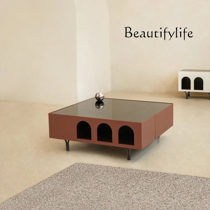 

Nordic living room metal coffee table small apartment Italian light luxury household tempered glass creative coffee table