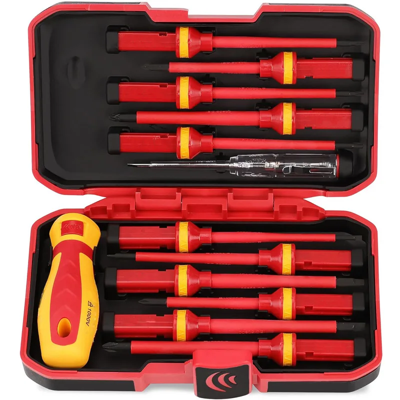 Electrician Repair Tools Kit 13pcs 1000V Changeable Insulated Screwdrivers Set with Magnetic Slotted Phillips Pozidriv Torx Bits
