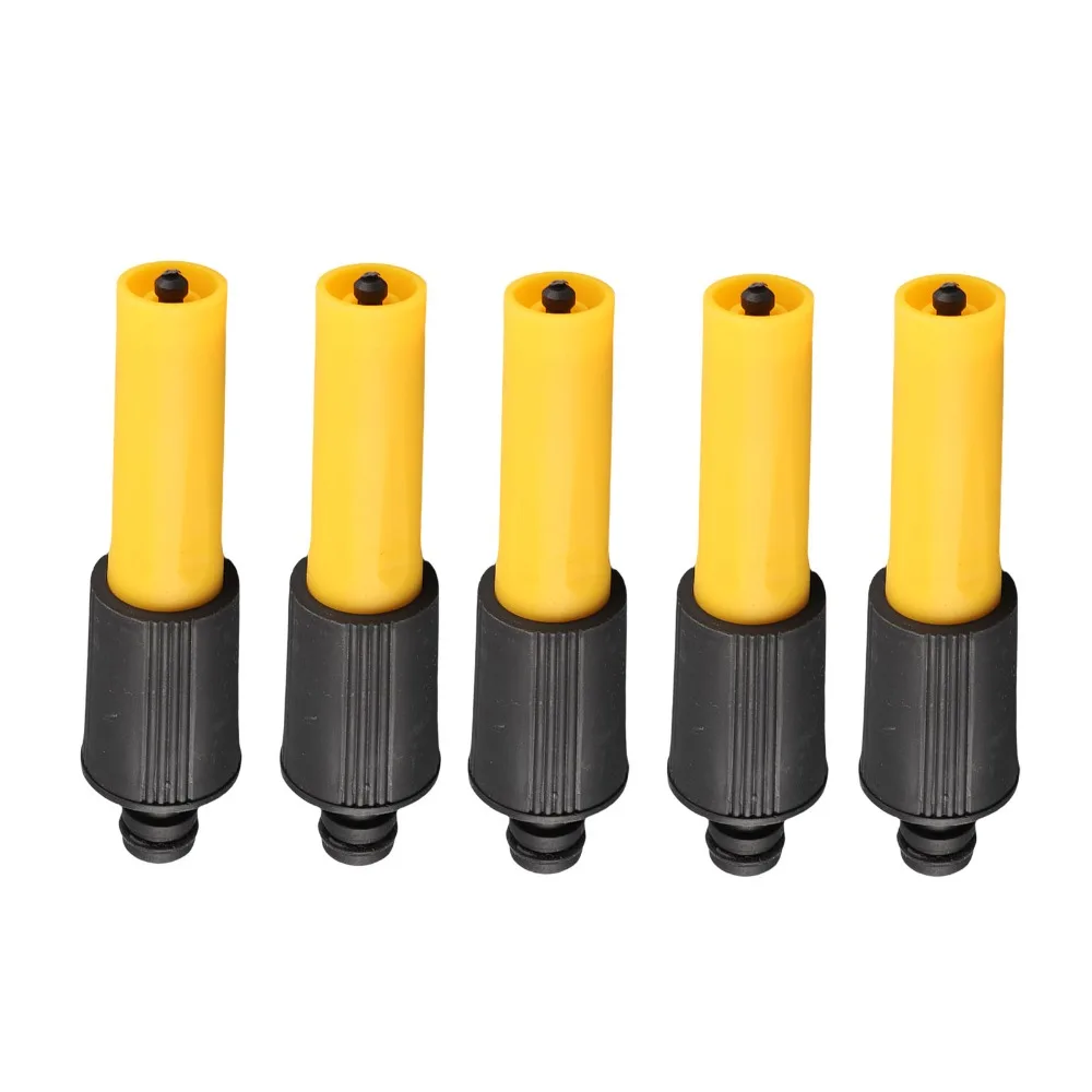 5pcs Plastic High Pressure Hose Nozzle Yellow Black Quick Connect Design Garden Irrigation Tool 1/2 Inch Connector