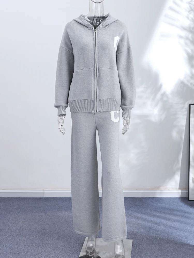 Jacket Tracksuit Two‑piece Set Knit Jacket Clothes Hooded Knit Woman Tracksuit Hooded Knit Coat Pants Trousers Women Clothes