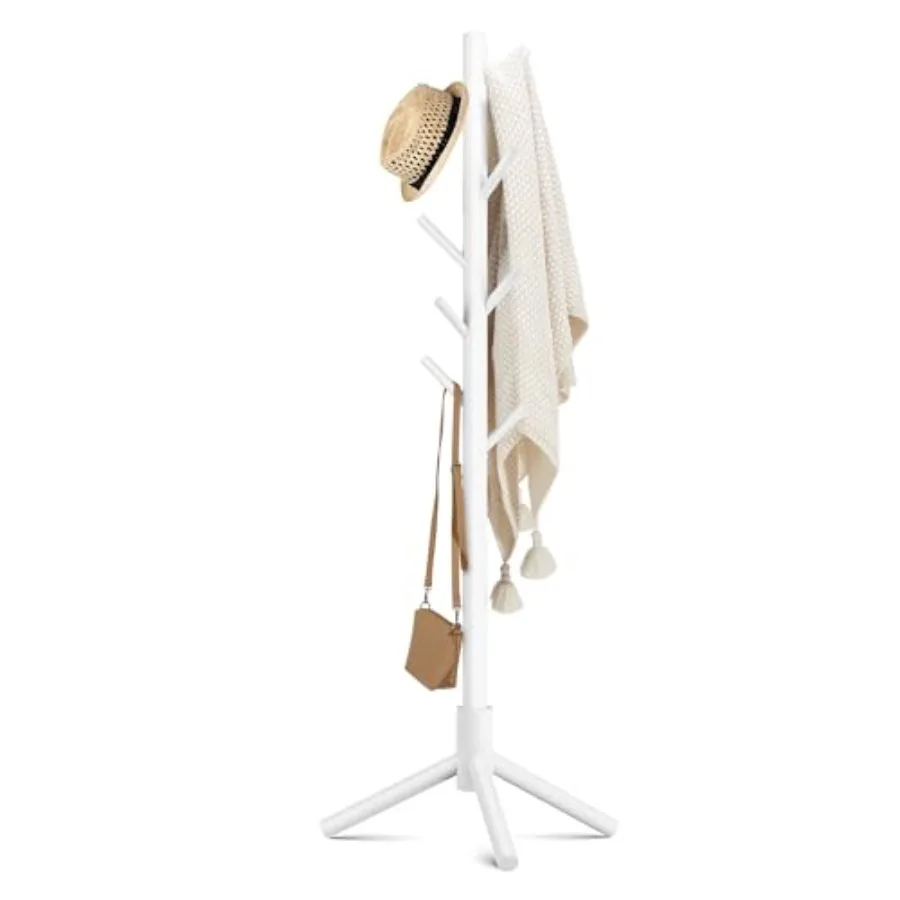 

Wooden Coat Rack Stand with 8 Hooks New Zealand Pine 3 Adjustable Coat Standing Tree Easy Assembly for Coats, Hats, Scarves and