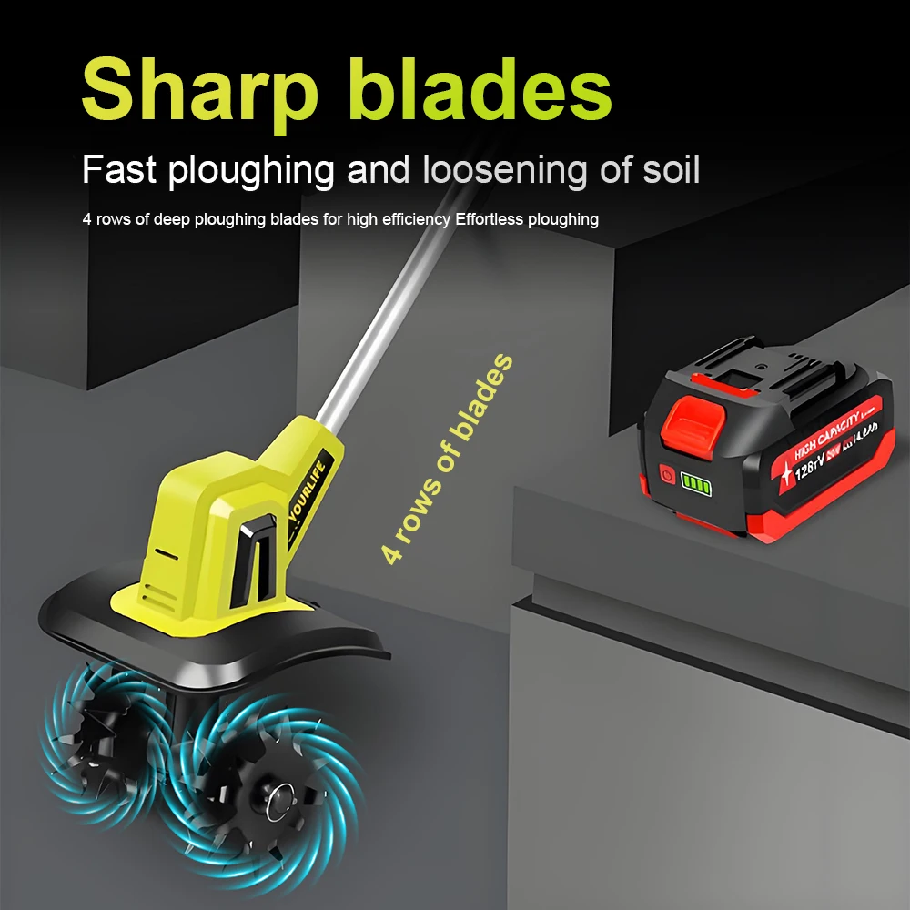 Electric Loosening Machine Lithium Mini Tiller Household Digging Turning Machine Weeding Trenching Rotary Tiller Electric Hoe