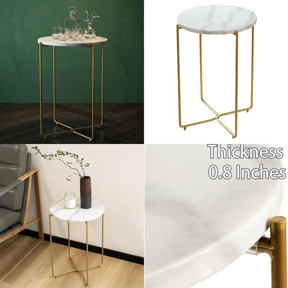 

Круглый приставной столик с белой мраморной столешницей и золотыми ножками, водонепроницаемый, для гостиной или спальни