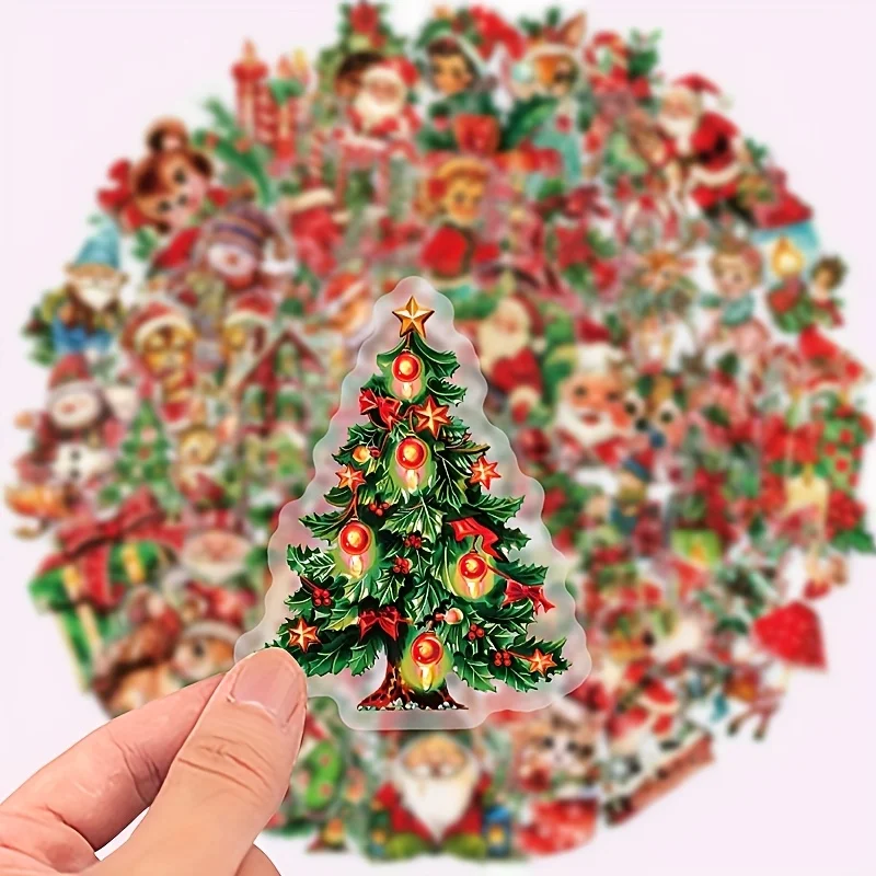 빈티지 크리스마스 스티커 - 고품질, 재사용 가능, 잔여물 없음 |   투명 배경, 빨간색 및 녹색 휴일 디자인 미술 용품