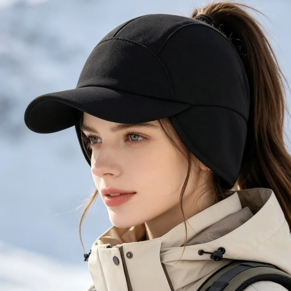 Einfache, einfarbige Winter-Baseballkappe aus Polarfleece, winddichte Ohrenschutzmütze für Herren, Snapback, dicke Ohrenschutzmütze für den Außenbereich. – Detail 11
