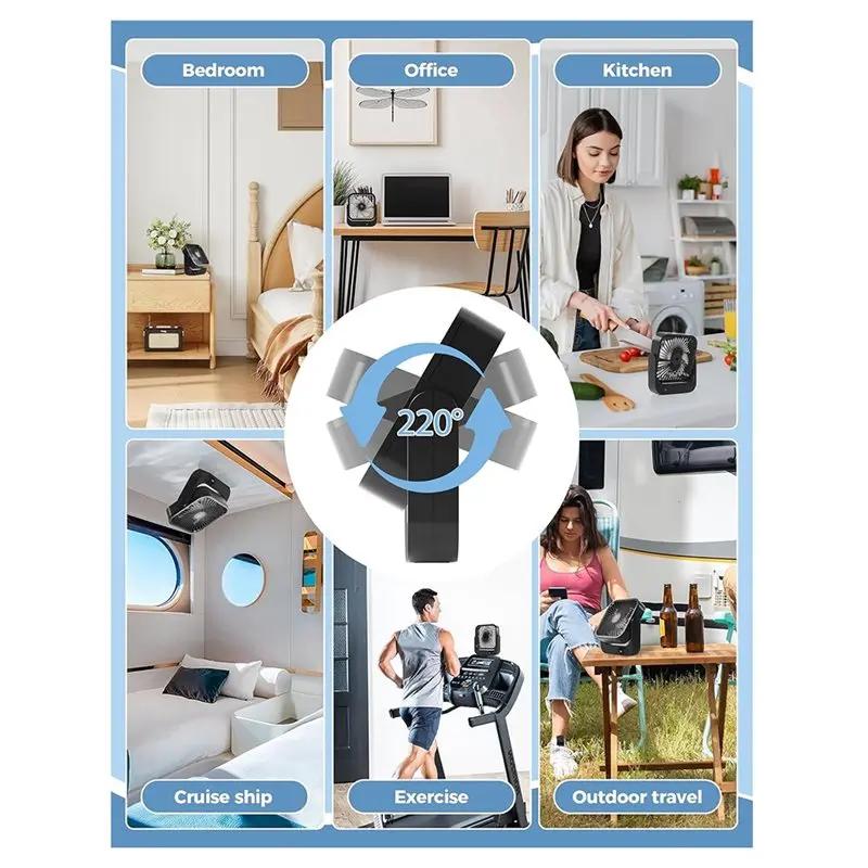 A02V-Cruise Ship Approved Magnetic Fan - Rechargeable & Plug-In, 5-Speed Adjustable, Quiet Operation, 5-12 Hour Battery Life