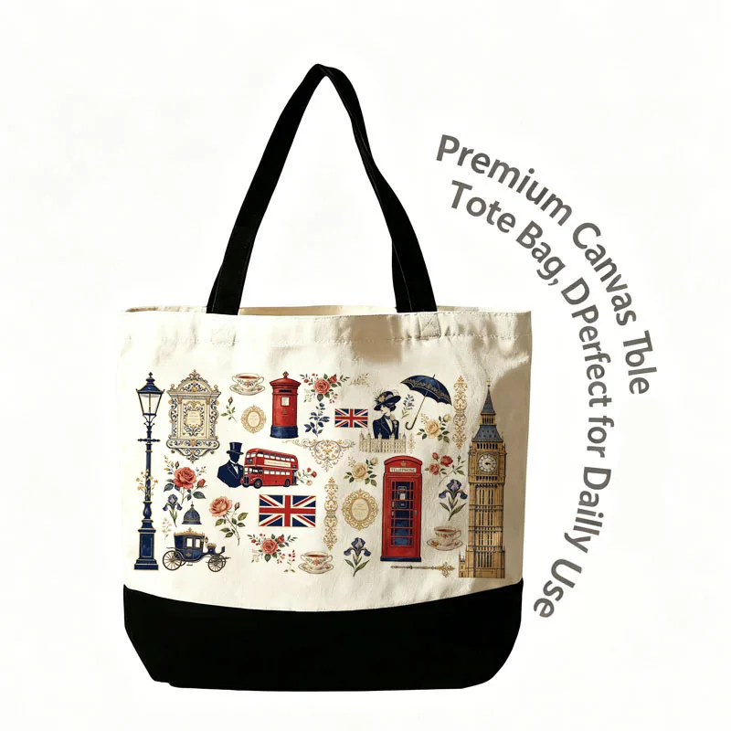 British Red Post Box Canvas Tote Bag Large Capacity London Souvenir Shoulder Bag, Cute UK Gift for Anglophiles view 4