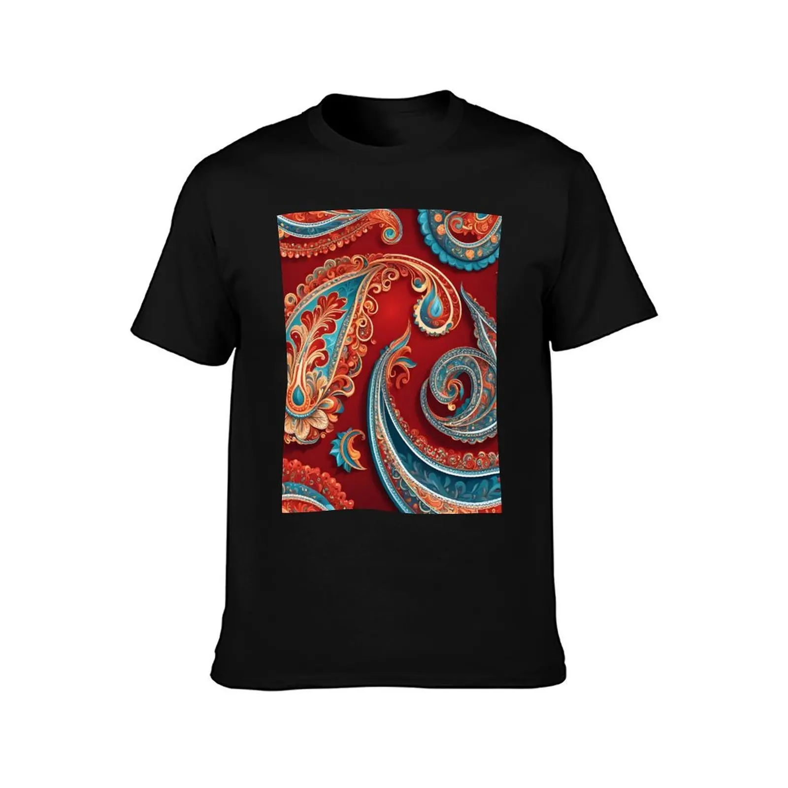 Red Paisley Peacock Fusion T-Shirt Fitness Training Breathable Tee T-Shirt