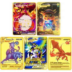 English Pokemon Metal Card Letters VMAX Charizard GX Pikachu Mewtwo cartas pokemon english Collection Gold Cards Kids Toy Gifts