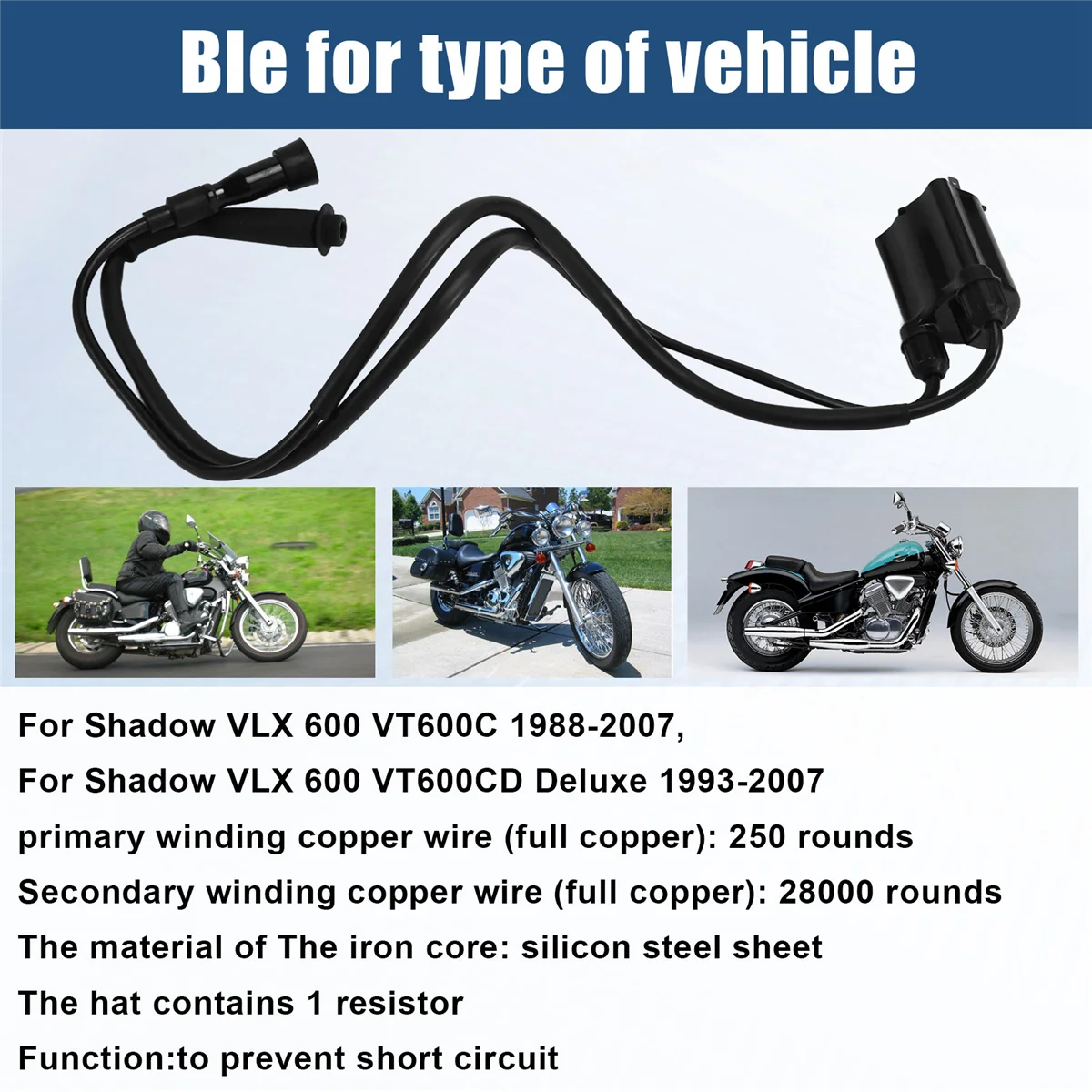 

HOT 1Set Motorcycle Ignition Coil & Spark Plug Cap for Shadow VLX 600 VT600 1988-2007