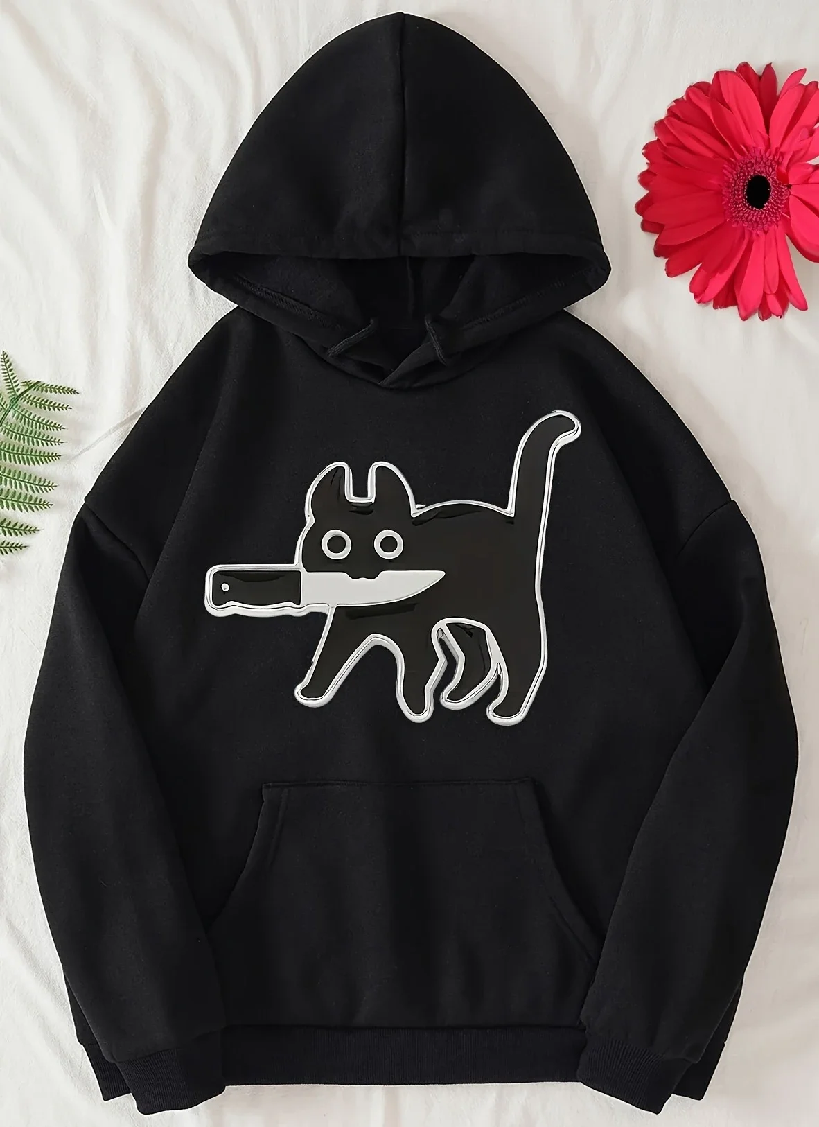 

Casual women creative cat print long sleeve hooded round neck cover long sleeves suitable for hoodie autumn and winter season