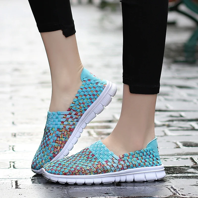Woman Sneakers Ladies Jogging Shoe Women's Flats Female Casual Shoes Weave Breathable Walking Plus Size 35-42 Four Colors
