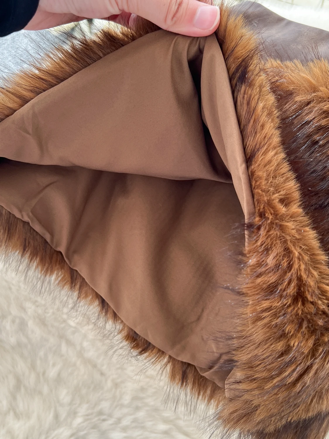 Retro American Brown Fur Splicing PU Leather A-Line  Skirt Women's High Waist Bodycon Short Skirt Pure Desirable Sexy Style