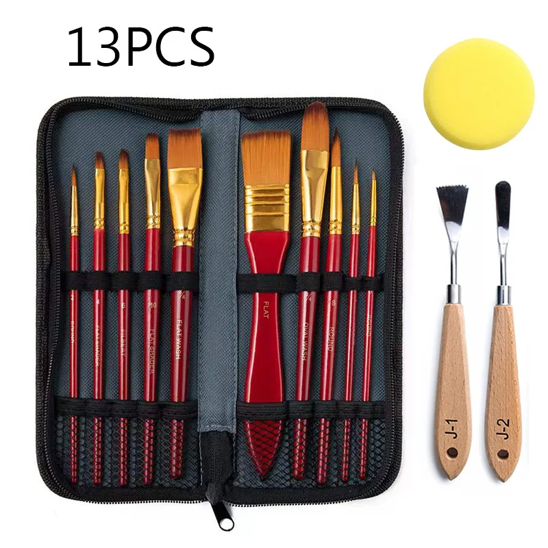 13Pcs Paint Brush Set Irregular Assorted Brushes Sponge for Graffiti DIY Painting Tools with Storage Bag for Artists Beginners
