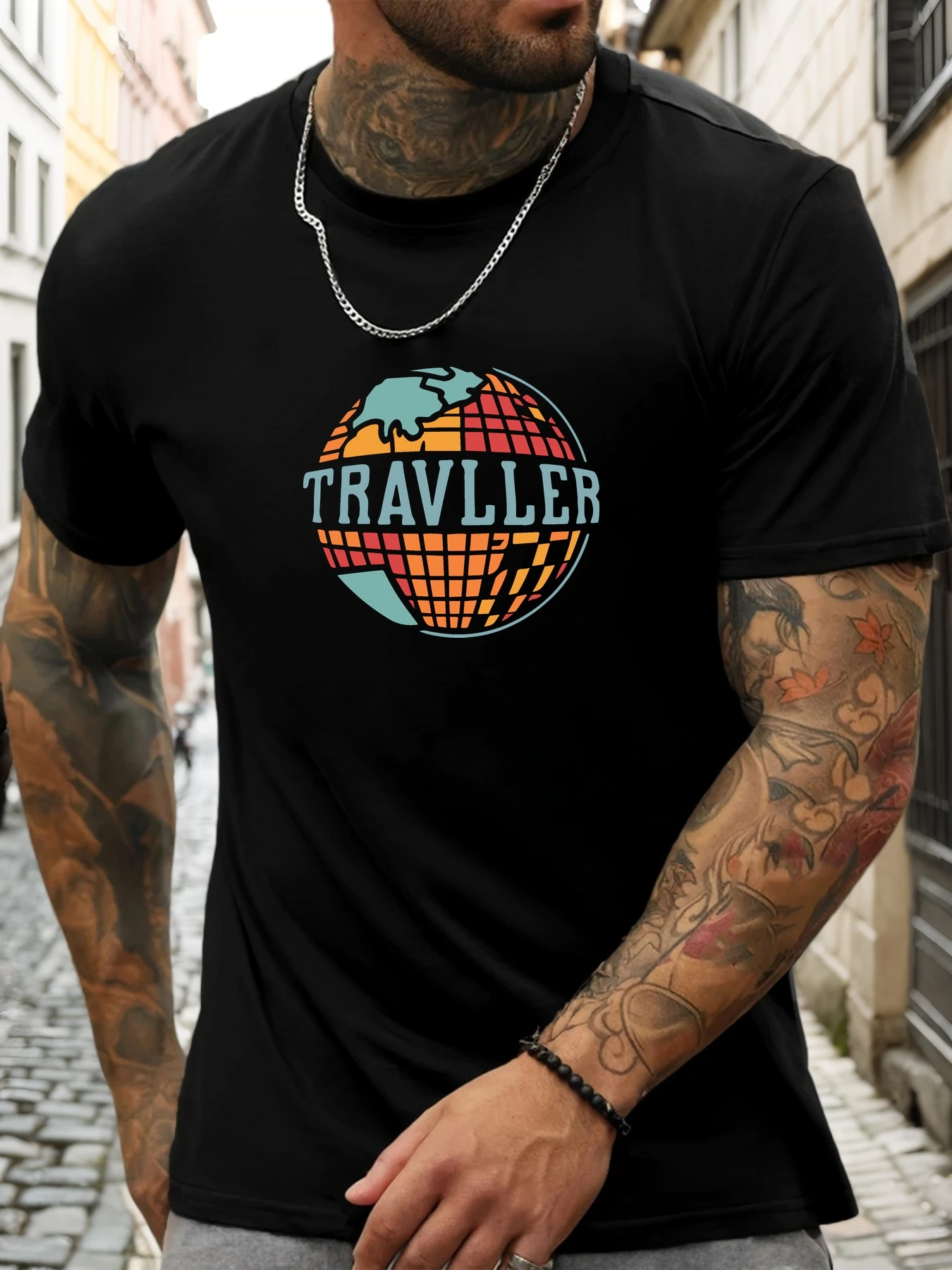 

Men's Summer 100% Cotton Soft Lightweight Round Neck Short Sleeve T-Shirt TRAVELLER Printed Breathable Casual Fashion Cool Tee