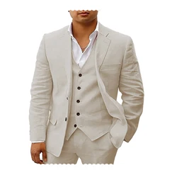 Conjunto de 3 piezas para hombre, traje ajustado con solapa de muesca, chaqueta con dos botones, chaleco y pantalón, para boda, novedad de 2024