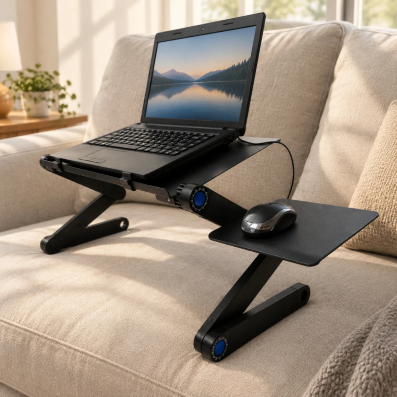 Foldable Laptop Stand with Mouse Platform Ventilated Adjustable Laptop Table Folding Computer Desk Multifunctional for Sofa