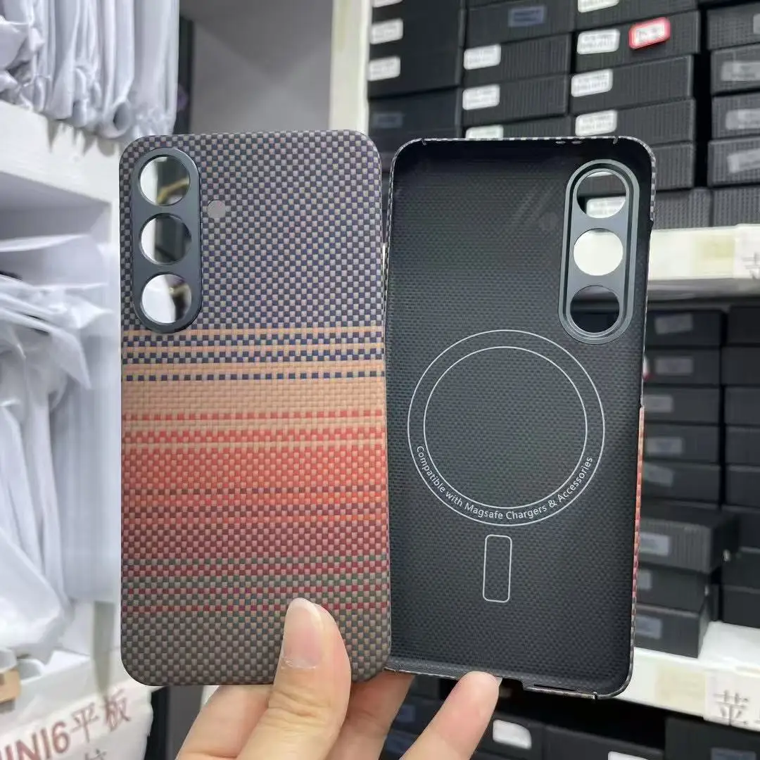 

Magnetic 600D Aramid Fiber Phone Case for Samsung Galaxy S24 Magsafe Case Real Carbon Fiber Cover for Galaxy S24 Carbon Case