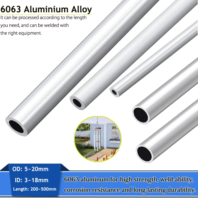 Aluminium Pipe Thickness 0.5~3mm OD 5-20mm ID 3~18mm Straight 200mm 500mm Long Round 6063 Aluminum Alloy Tube