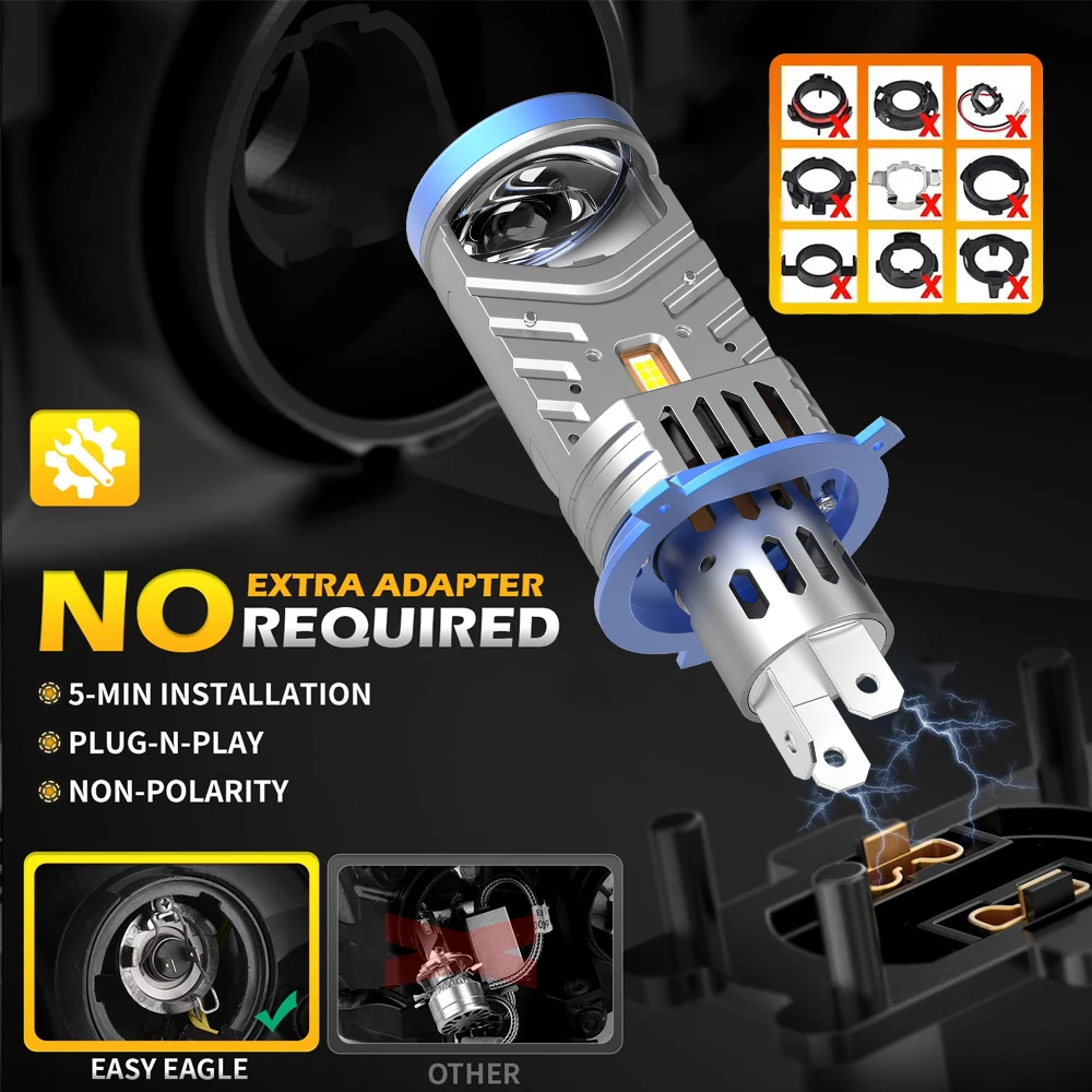 H4 led farol lente do projetor sem fio super brilhante h4 9003 hb2 lâmpada com ventilador 6500k oi/baixo luz aplicar para carro motocicleta