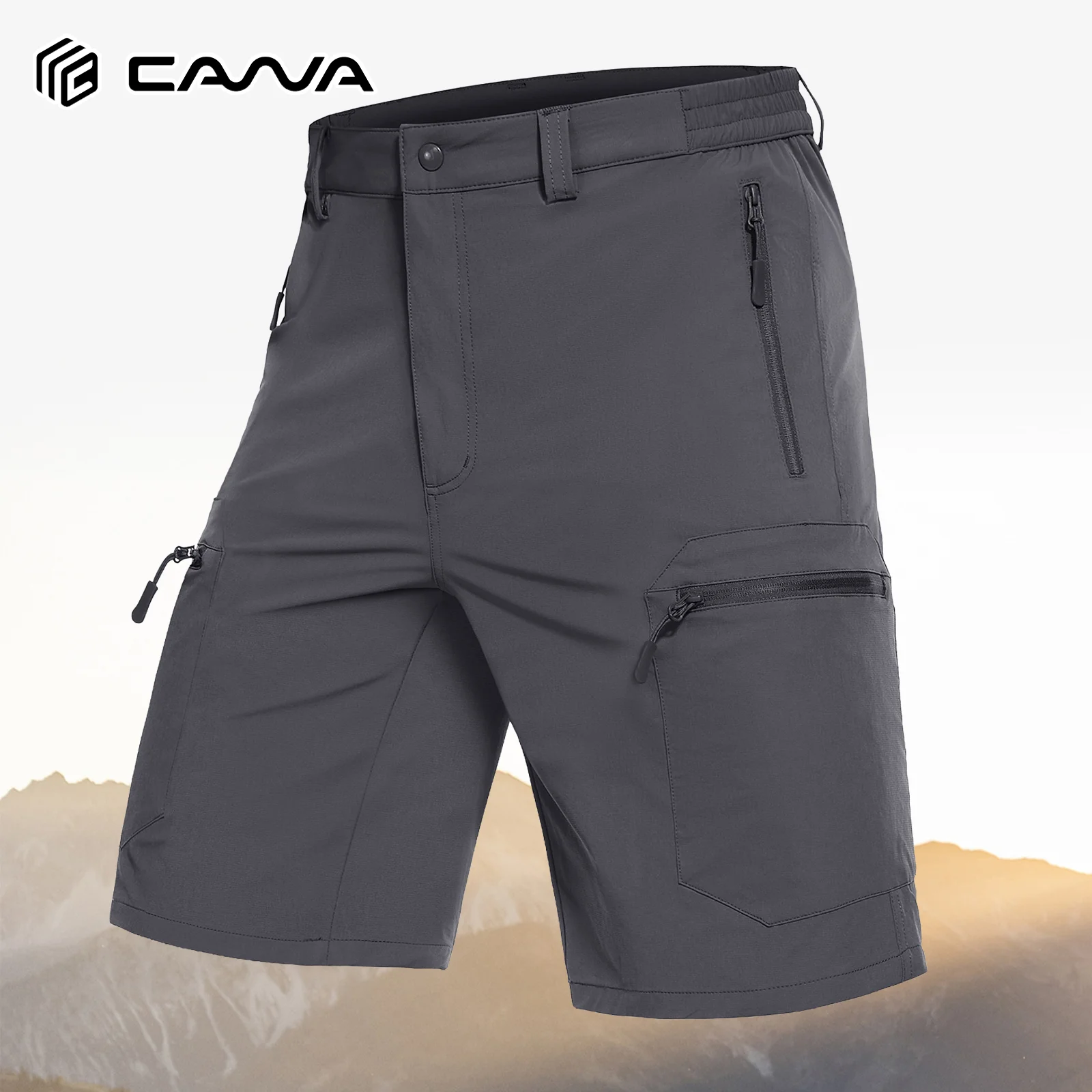 Men's Shorts Quick Dry Lightweight Hiking Cargo Golf Short Water Resistant Elastic Waist Shorts with 5 Zip Pockets