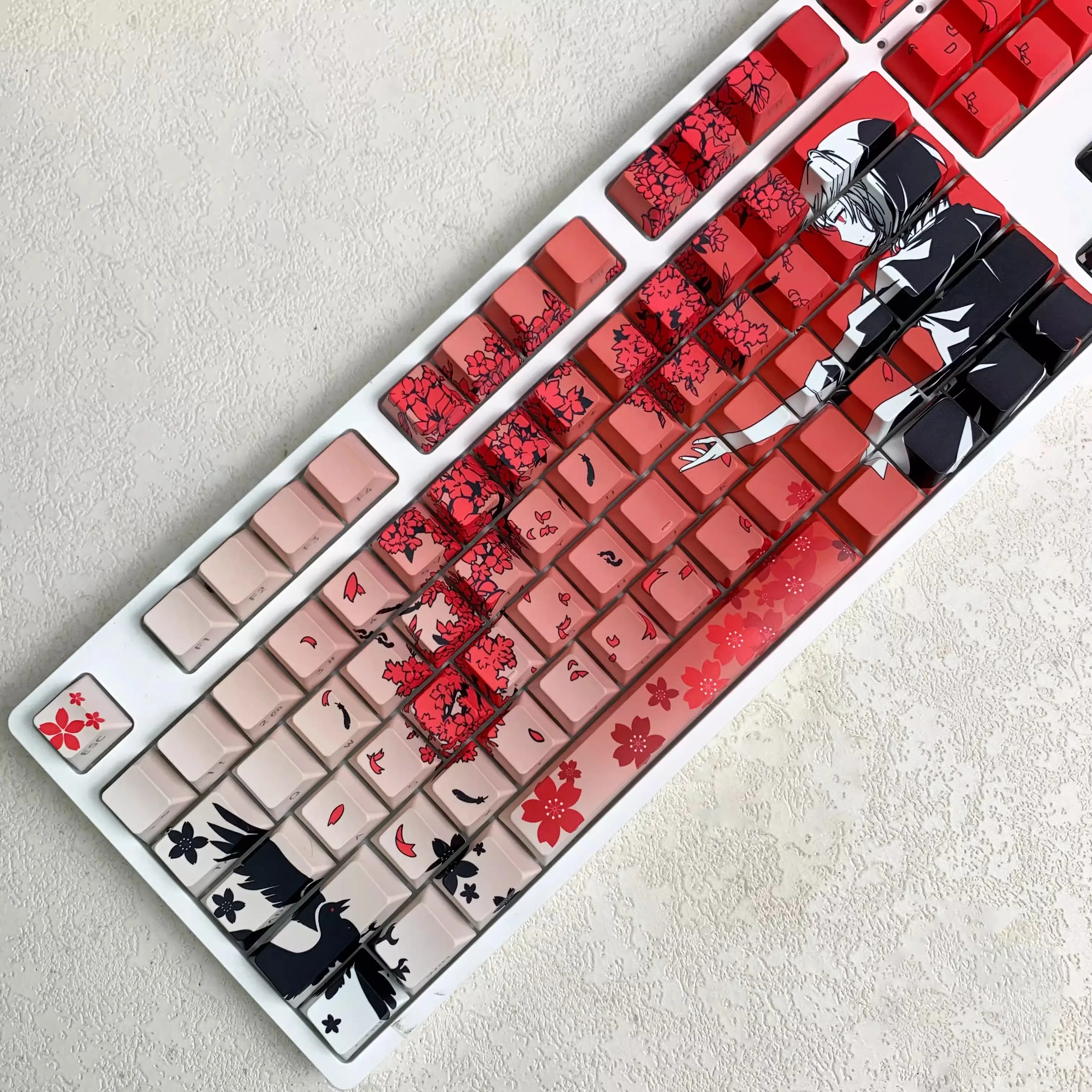 1 Set Girls Frontline Raven Sakura Key Caps PBT Dye Subbed Cherry Profile Keycap Side Printed Backlit Keycaps For wooting60 68