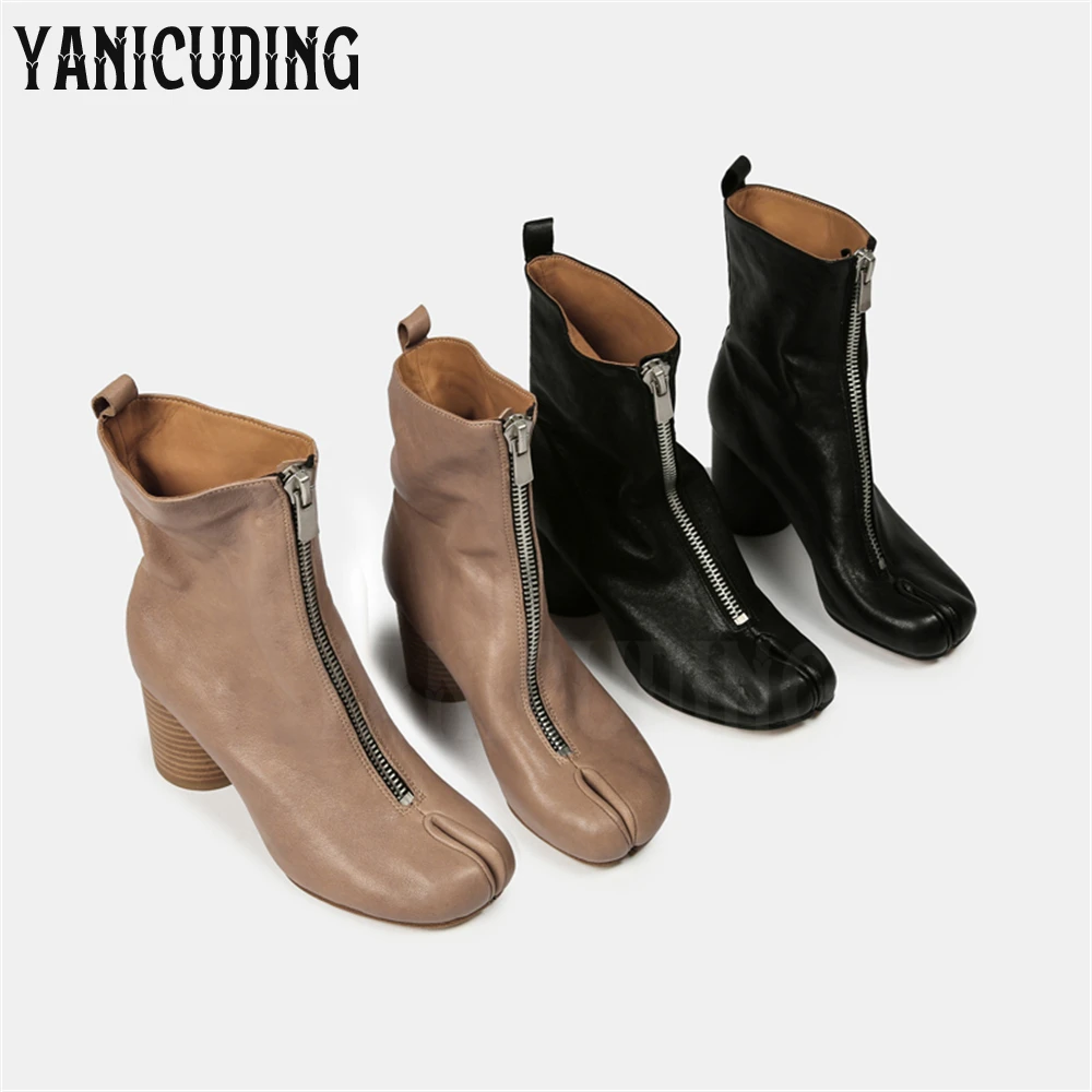 

Zipper Tabi Booties Cylindrical Heel Leather Ankle Boots Designer Luxury Fashion Style Split Toe Boots for Men Women New Arrival