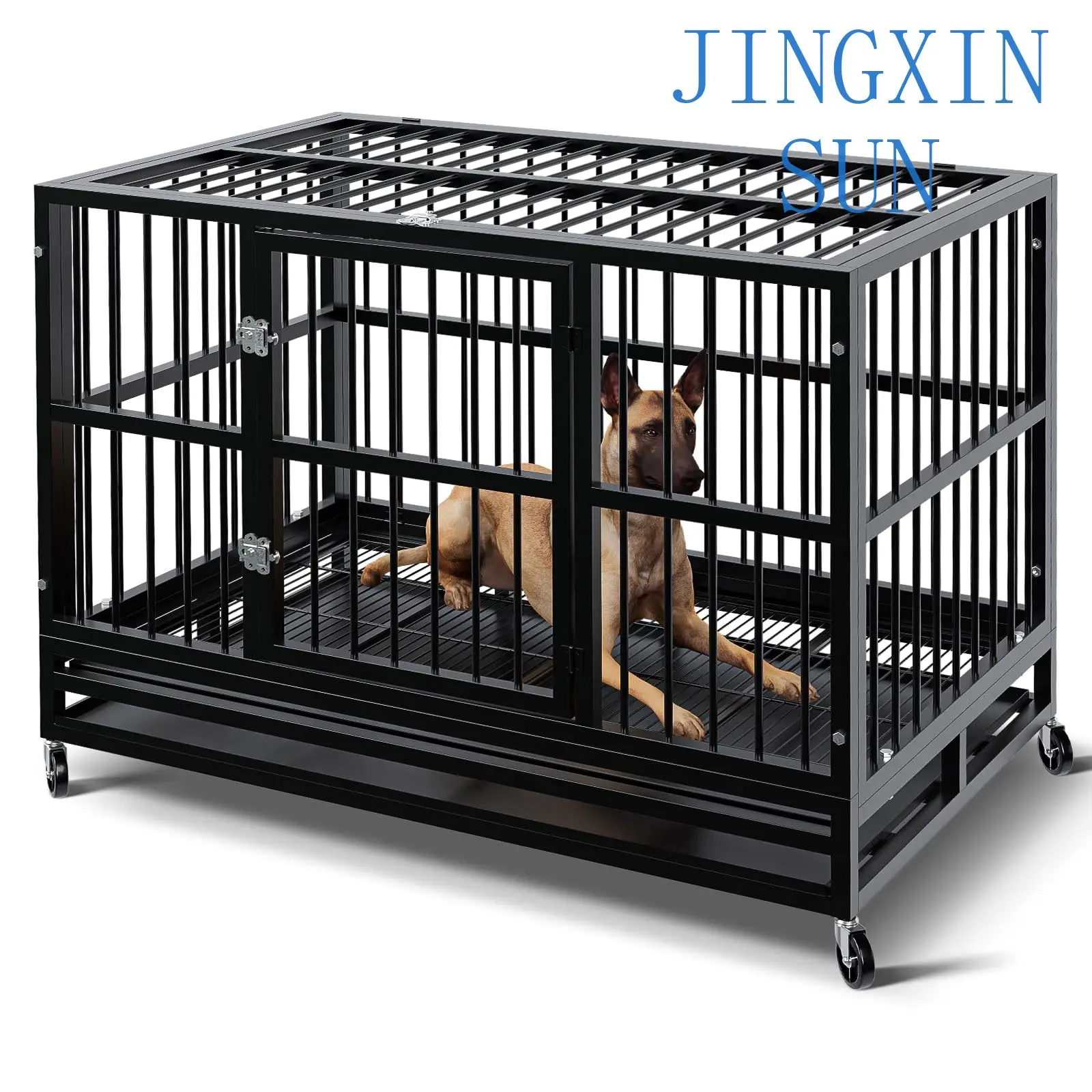 48-Inch Anti-Bite Powder Coated Metal Dog Kennel Folding Design Pet Dog Crate House for Rescue and Transport