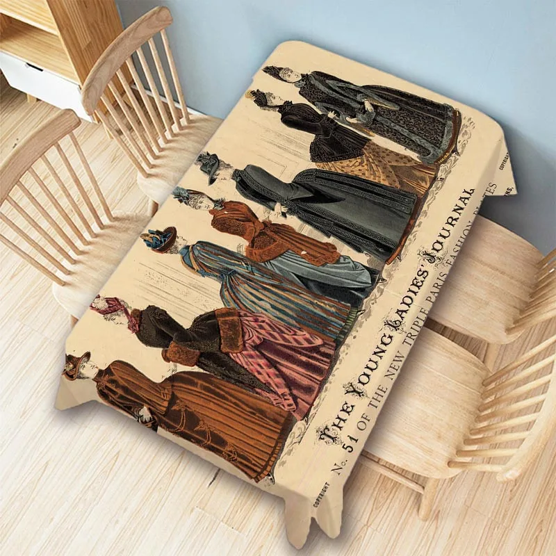 19th Century Classic Antique Fashion Wear Dress Elegant Lady Party Scene Home Decoration Wall Tapestry Cotton Linen Table Cloth