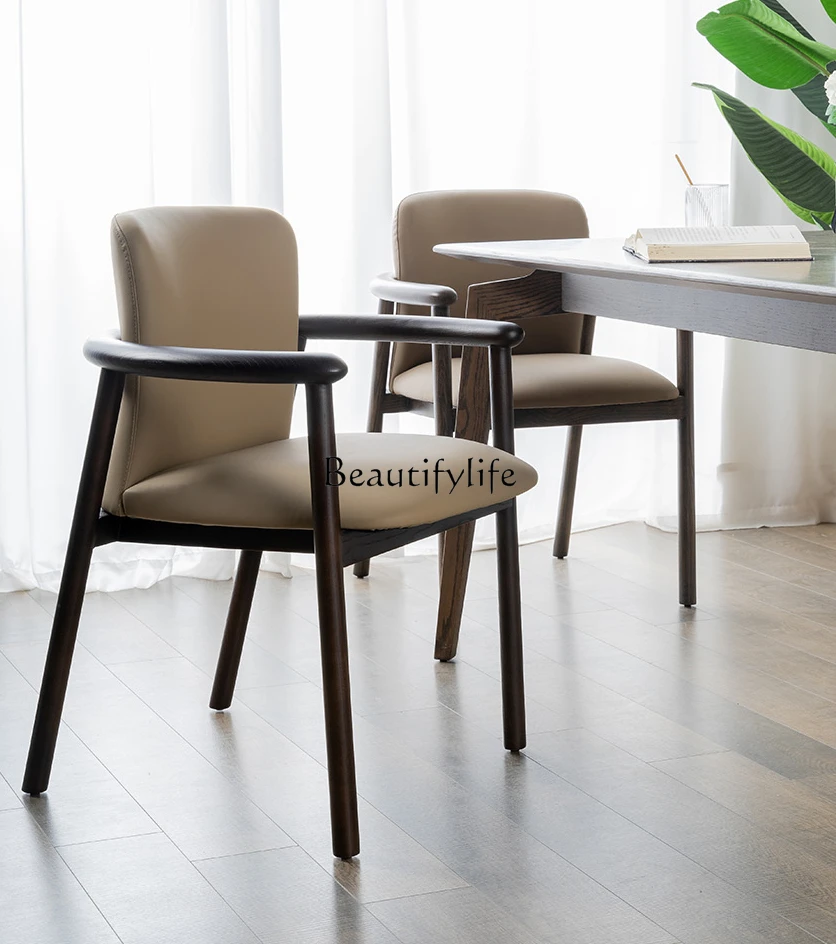 

Designer Solid Wood Dining Chair Nordic Italian Log PU Leather Armchair