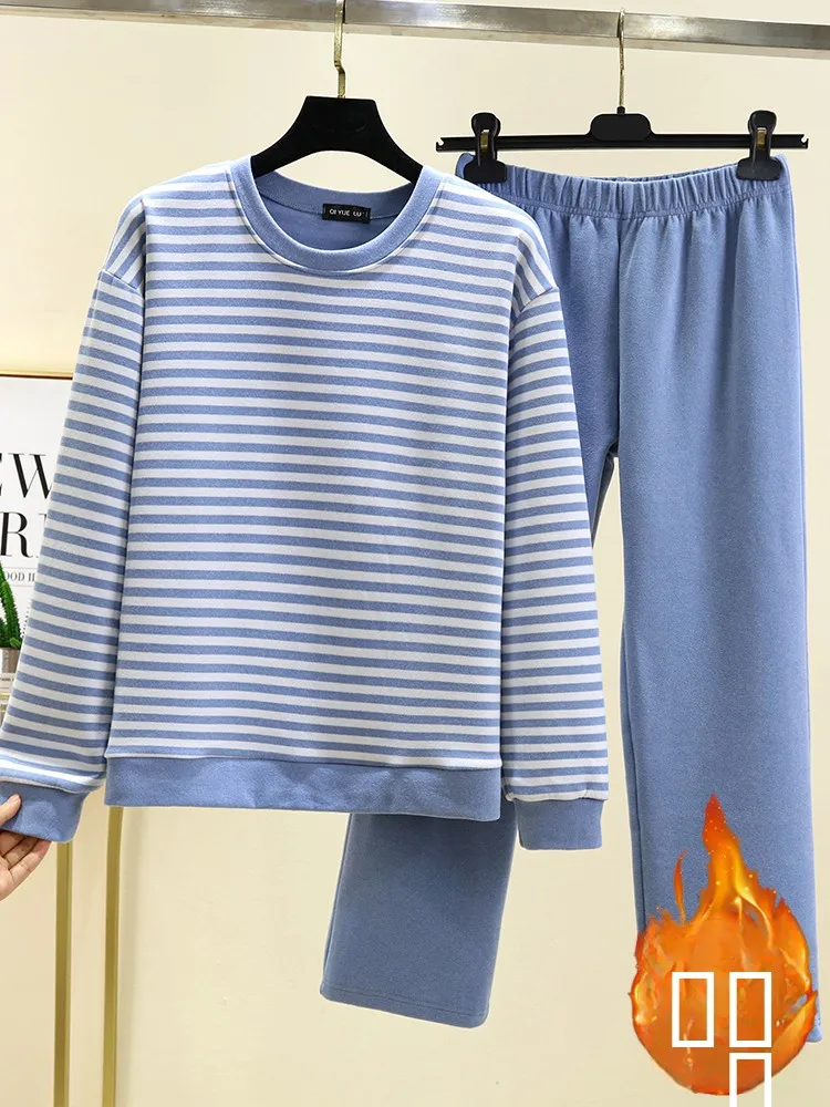 طقم ملابس حرارية دافئة فضفاض مناسب سروال طويل Sve وأعلى قطعتين ملابس منزلية غير رسمية للشتاء وصلت حديثًا للنساء