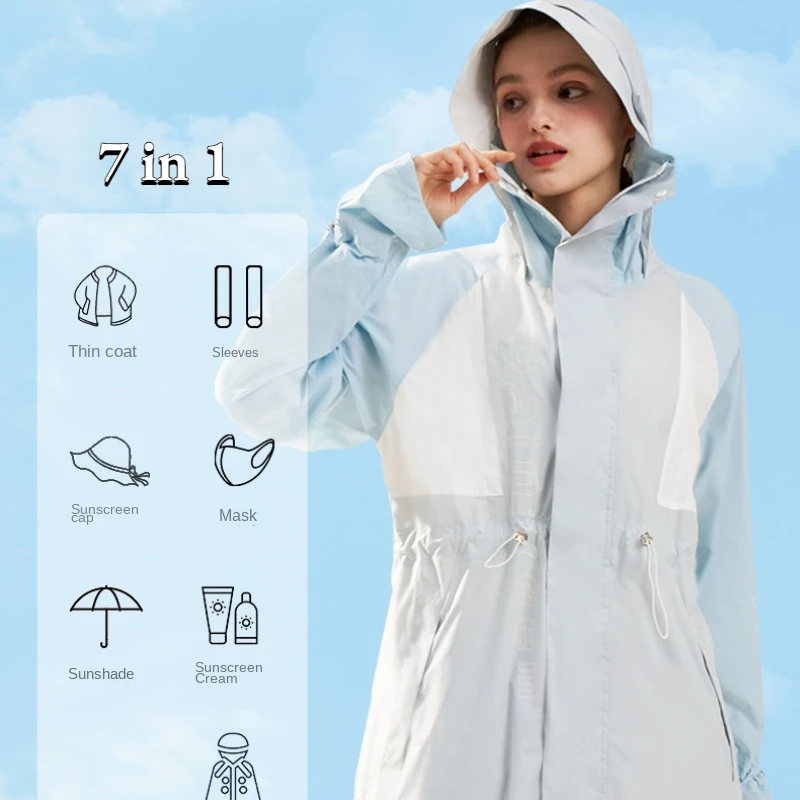 Dress Raincoat Long Thickened Waterproof Breathable Hiking Fashion Raincoat Hooded Windbreaker Suitable for Ladies