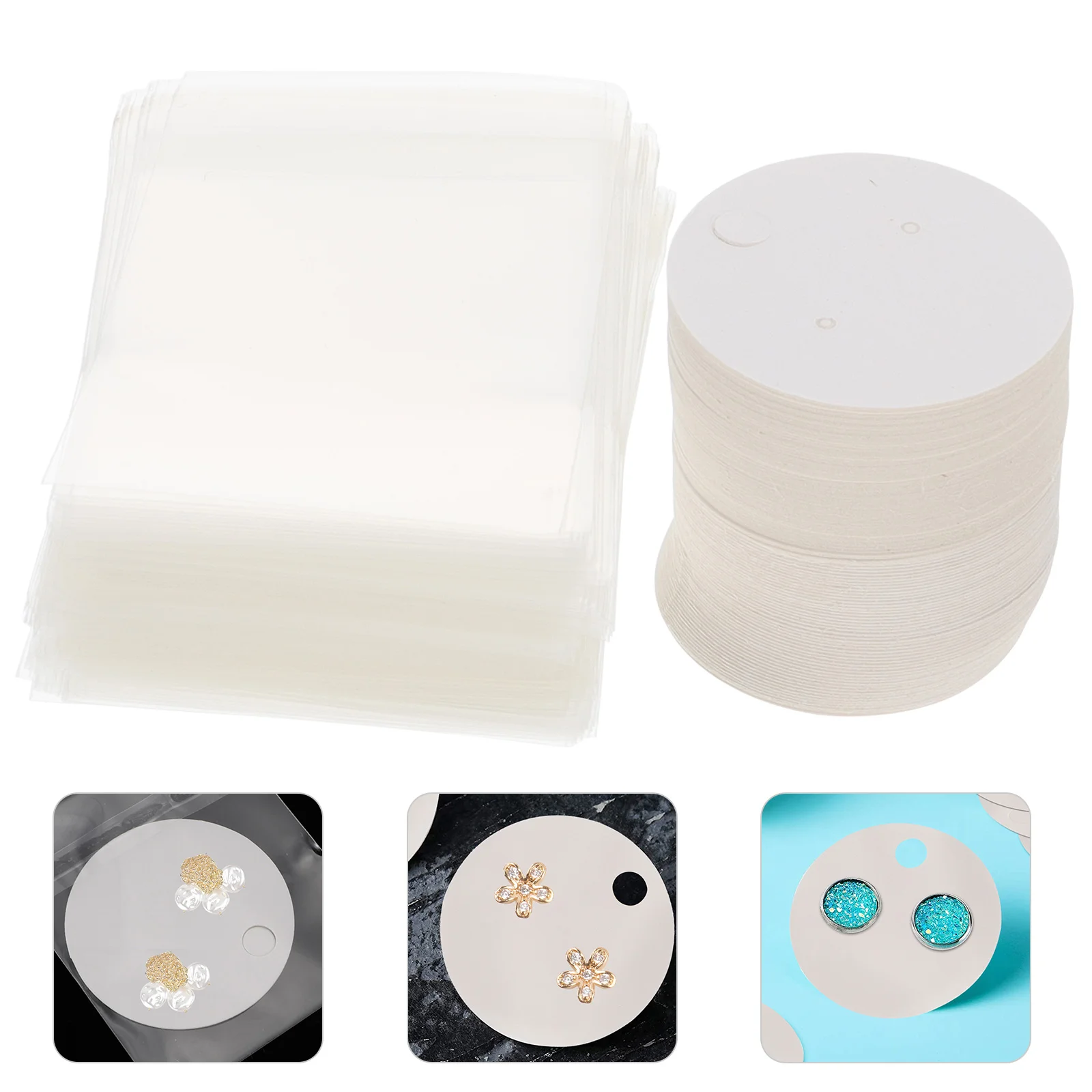

300 Pcs Earring Display Cards Jewelry Package Round Holder White Safe Storage Gift Box Bag Necklace Ear