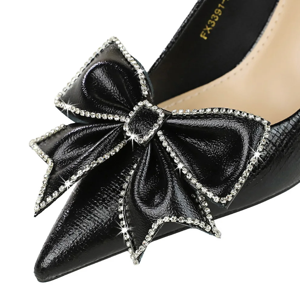 BIGTREE Shoes Women 7cm 10cm Heels Sharp Pointed Rhinestone Bow Women Pumps Luxury Banquet Shoes Stilettos Lady Wedding Shoes