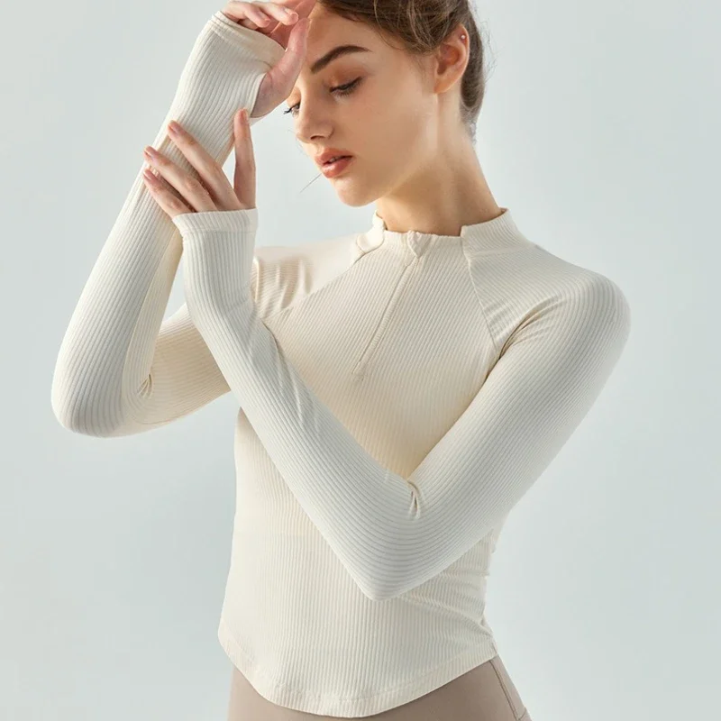 

Autumn and winter yoga wear long-sleeved women's stand-up collar half-zip slim sports top t-shirt thin breathable fitness wear