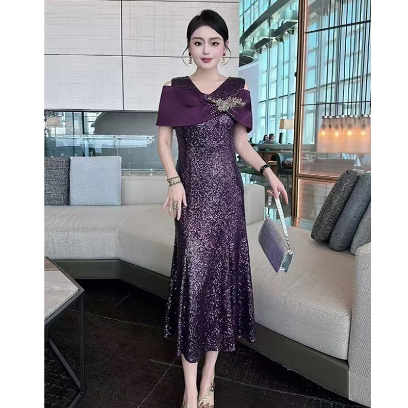 

Spring And Summer New Sequin Embroidery Fashionable Shawl Design Handmade Bead Elegant Women's Fishtail Dress S-XXL