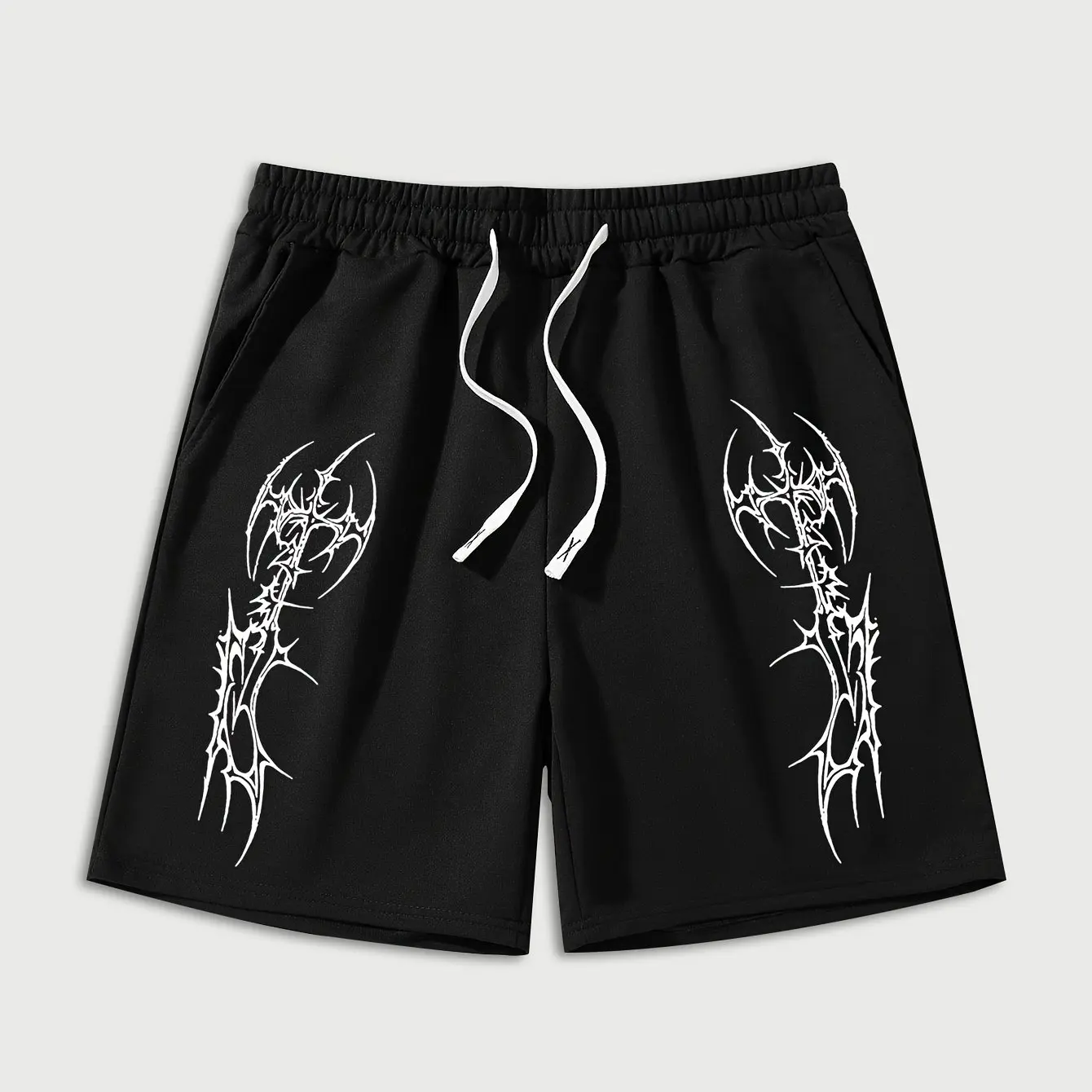 Men's Stylish and Versatile Thorns Print Casual Shorts Loose Fit Elastic Waistband with Drawstring Suitable for Everyday Wear